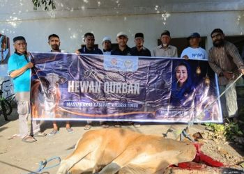 Julie Sutrisno Laiskodat Bagikan Daging Qurban kepada 220 Kepala Keluarga di Masjid Ataqwa Witihama